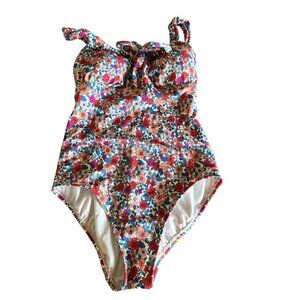 Floral One Piece Swimsuit w/Adjustable Straps Ruched Design Womens Size S (4-6)